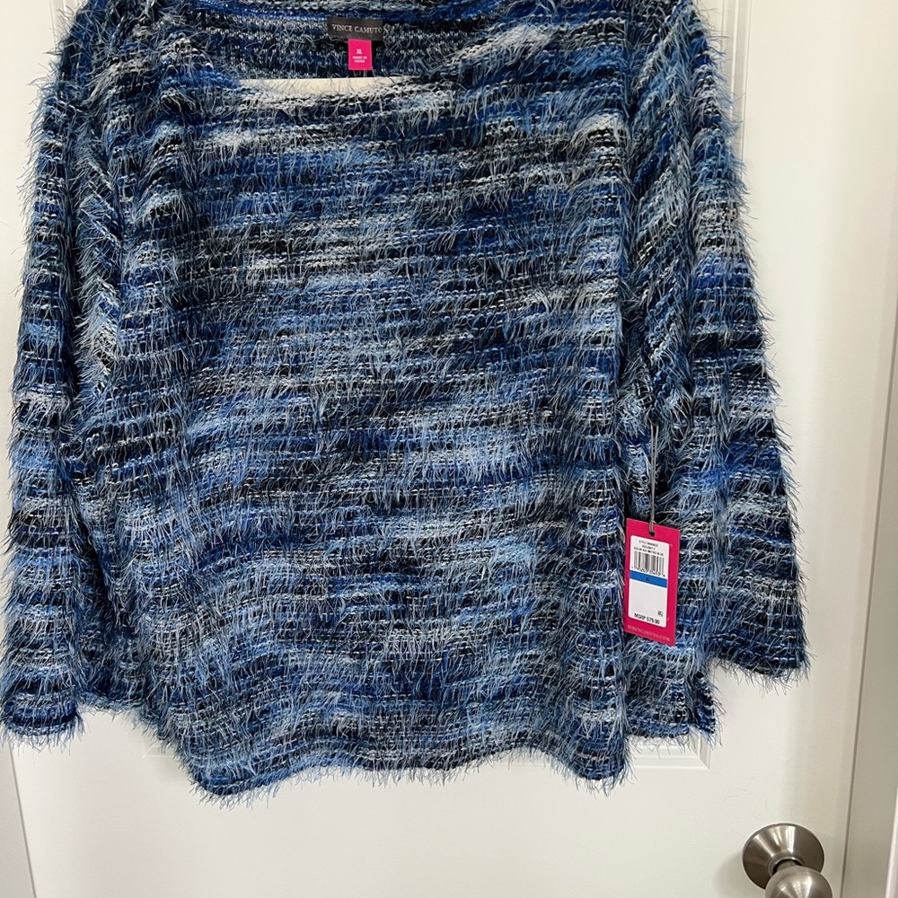 Vince Camuto Textured Blue and Black Sweater